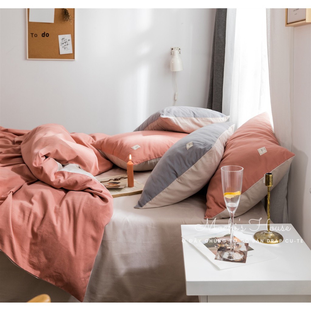 [HÀNG XUẤT NHẬT] BỘ CHĂN GA GỐI COTTON HÀN QUỐC TICI VẢI MỊN MÁT MÀU CAM ĐẤT PHỐI GHI | BigBuy360 - bigbuy360.vn