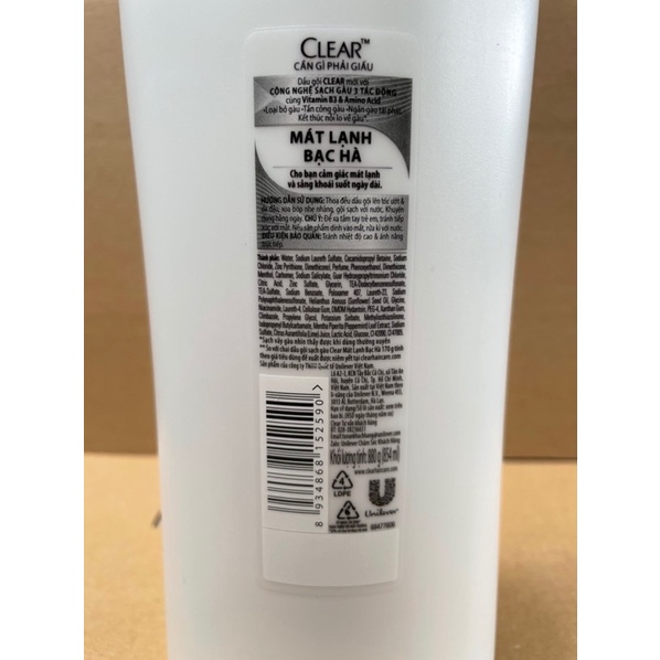 Dầu gội Clear mát lạnh bạc hà 880g