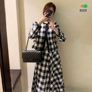 Áo Khoác Tay Dài Cổ Tròn Họa Tiết Sọc Caro Phong Cách Retro Hàn Quốc