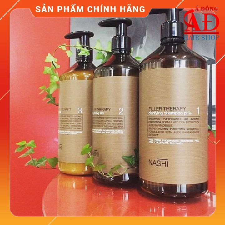 [+Tặng mũ trùm] BỘ PHỤC HỒI TÓC HƯ TỔN NASHI FILLER THERAPY 3 BƯỚC CHUYÊN NGHIỆP 1000MLX3