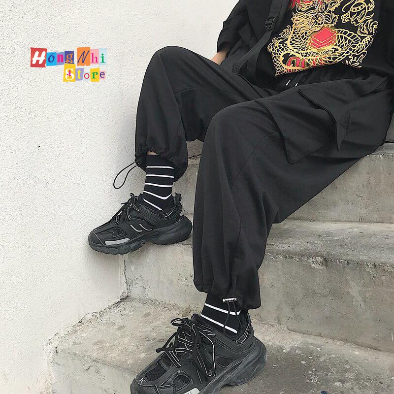 Quần Jogger Box Ulzzang Unisex Jogger Túi Hộp Dây Rút Lai Màu Đen Dáng Rộng - MM