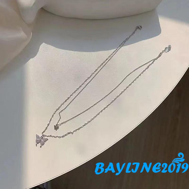 Dây chuyền hai lớp mặt hình bướm đính đá thời trang dành cho nữ