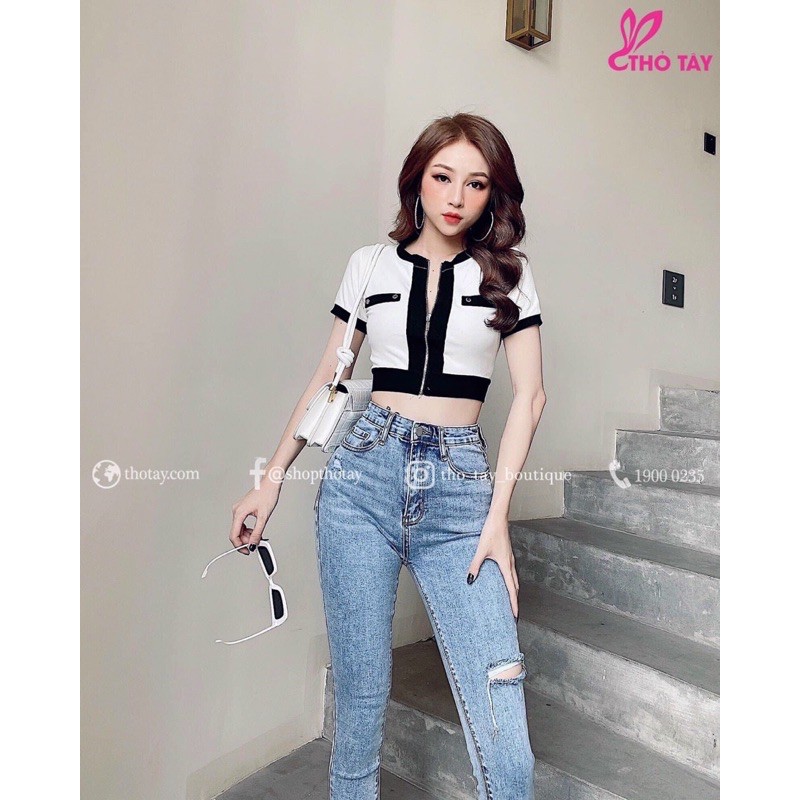 áo croptop khoá body zip