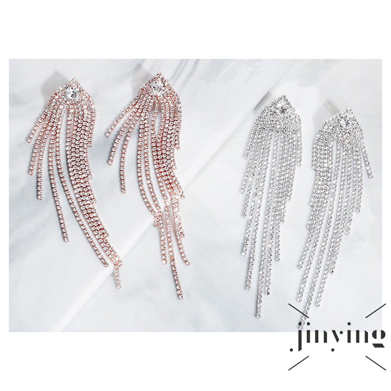 GETNOIVAS Đôi khuyên tai tua rua dài đính đá nhân tạo phong cách Âu Mỹ bohemian thời trang