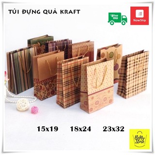 Set 50 túi giấy đựng quà KRAFT có quai, túi quà xi măng đủ size