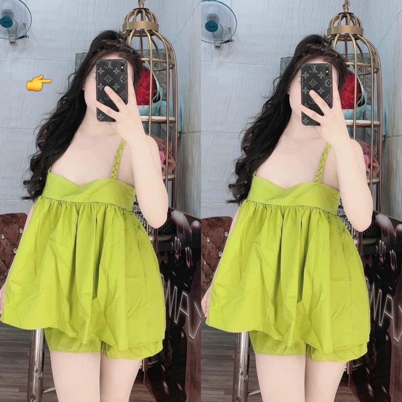 set bộ đùi áo 2 dây babydoll dây đan thừng - TA alohashop91