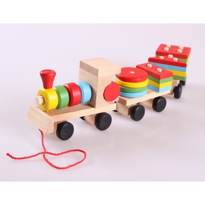[Đồ Chơi Giáo Dục] Bộ đồ chơi xếp hình đoàn tàu bằng gỗ độc đáo - Đồ chơi phát triển tư duy, thông minh cho bé