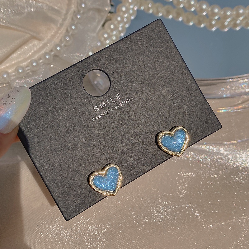 Bông tai acrylic hình trái tim nhỏ màu xanh dương phong cách đơn giản thời trang cho nữ