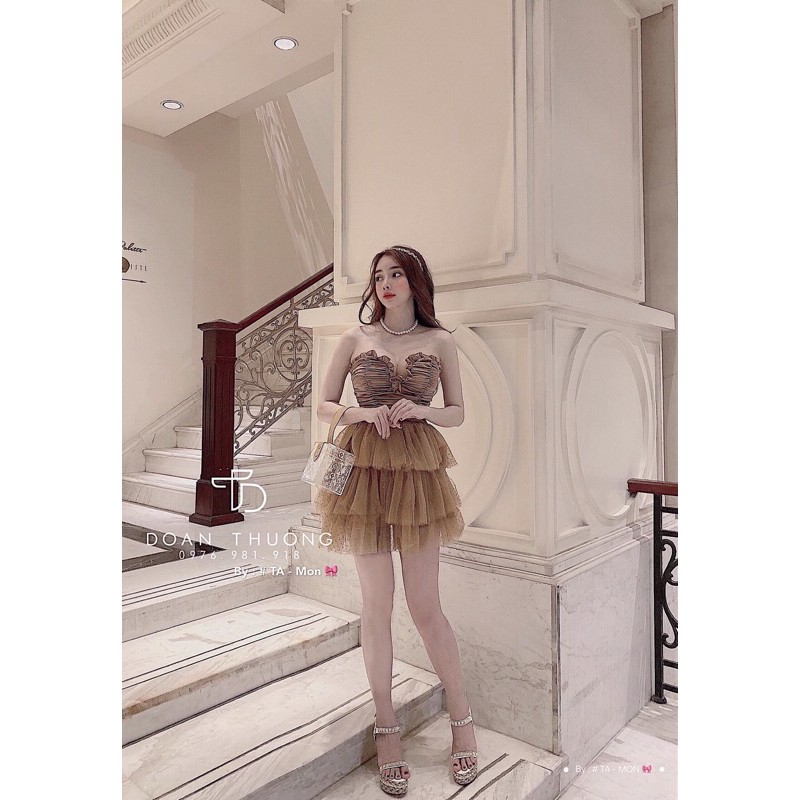 Váy cup ngực xoè tầng ngắn màu trắng , đen , nâu
