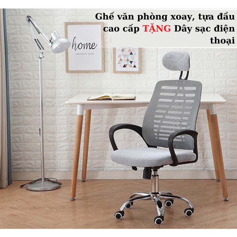 Ghế văn phòng xoay cao cấp, nệm lưới, tựa đầu TẶNG kèm dây sạc điện thoại ( dây dài 2m)