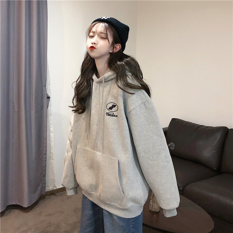 2020 autumn and winter plus velvet thick long-sleeved women clothes hooded Korean loose top outerwear sweater jacket