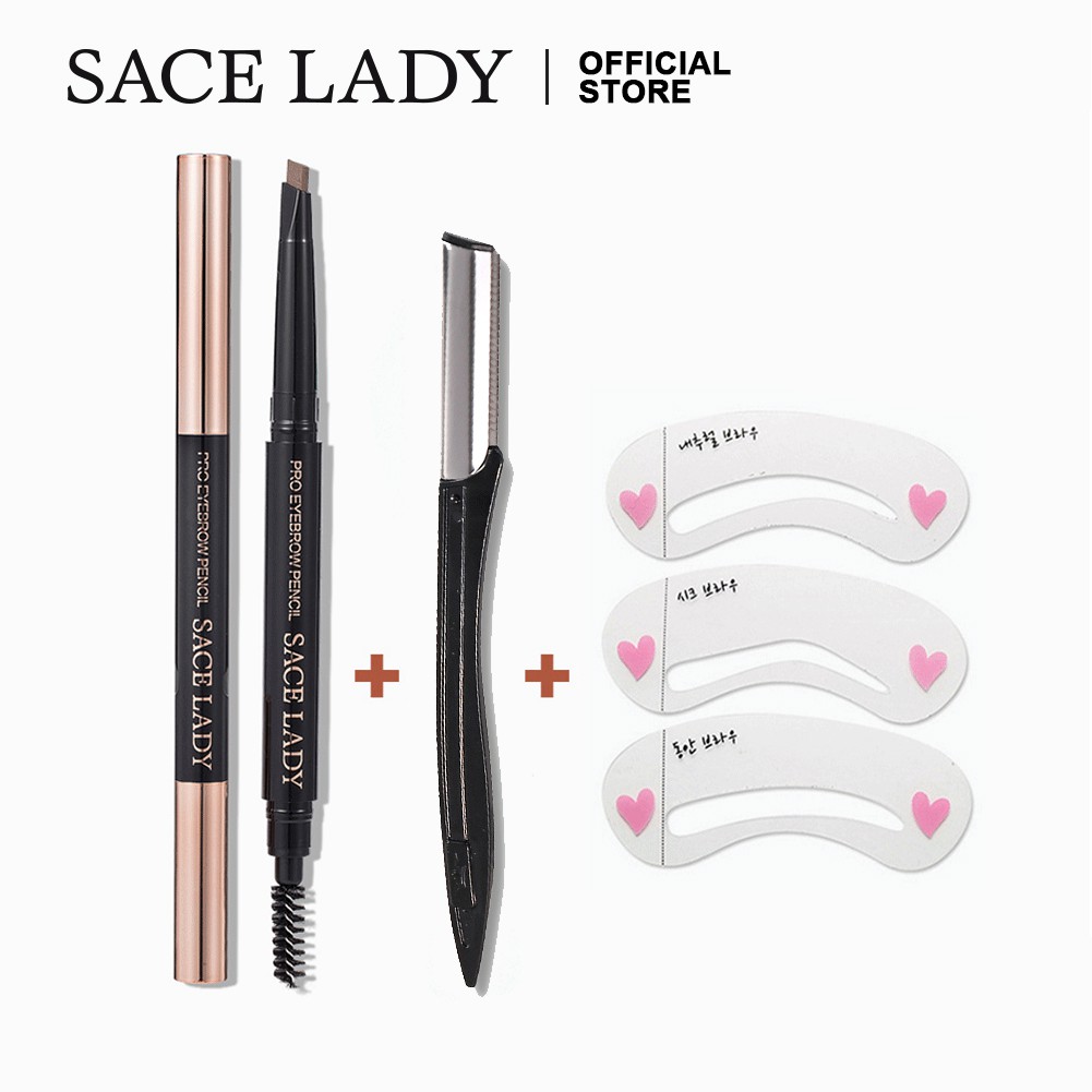 Set 3 Món Chì Kẻ Mày / Dao Cạo Mày / Khuôn Kẻ Mày Sace Lady 0.33g/0.01oz Tiện Dụng