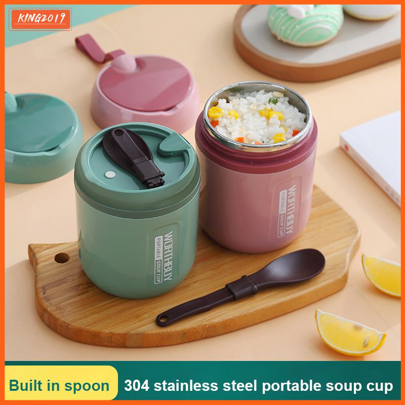 Cá Tuyết 304 Thép Không Gỉ Sữa Có Thìa Hộ Gia Đình Di Động Cách Nhiệt Canh Cup Mini Ăn Sáng Bột Yến Mạch Cup