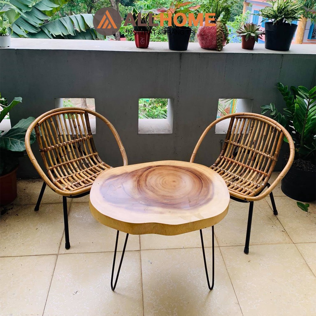 Ghế Mây Tre Con Sò Chân Sắt ALLHOME Trang Trí Cafe Ban Công Homestay