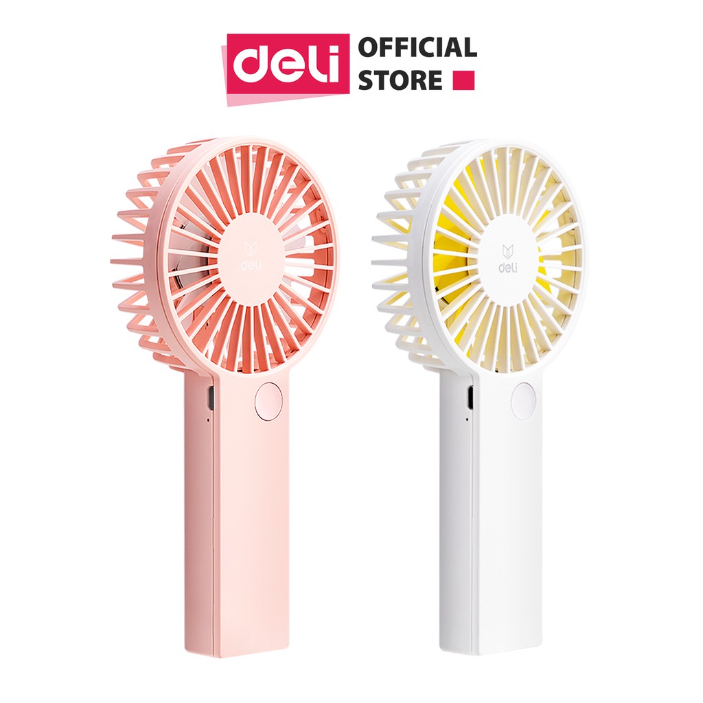 [Mã LIFEDELI20K5 giảm 20K đơn 0Đ] Quạt cầm tay để bàn mini Deli - Màu Trắng/ Hồng -1 chiếc - 85801