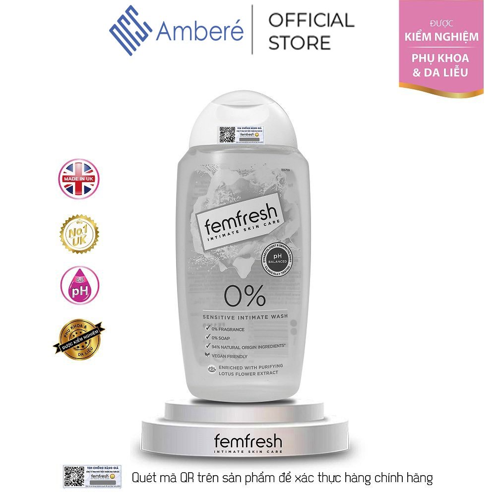 Dung dịch vệ sinh cho bà bầu cao cấp cho da nhạy cảm Femfresh 0% Sensitive Intimate Wash 250ml