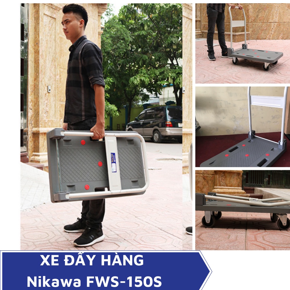 Xe đẩy hàng kéo hàng gấp gọn 4 bánh ÍT ỒN tải trọng 150kg Nikawa FWS-150S bảo hành chính hãng 12 tháng