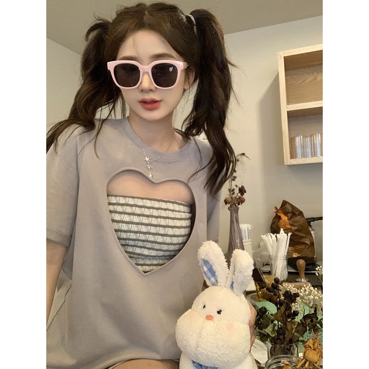 【ZHELIHANGFEI】Áo Thun Ngắn Tay Họa Tiết Kẻ Sọc Thời Trang Quyến Rũ Cho Nữ