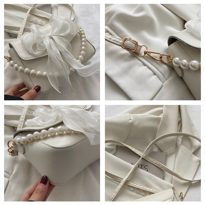 Túi Đeo Chéo Hình Vuông Nhỏ Màu Trơn Đính Nơ Phối Ngọc Trai Thời Trang Mùa Hè Dành Cho Nữ NB00083 2022