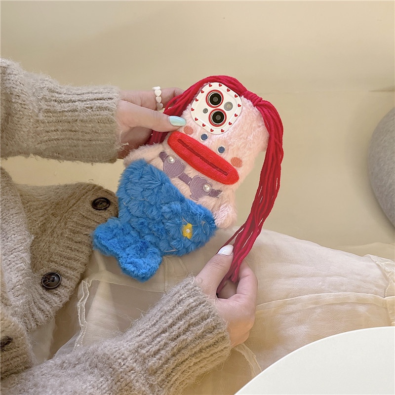 Ốp Điện Thoại Kiểu Đuôi Cá Vải Lông Xù Đáng Yêu Cho iPhone 14 13 12 11 Pro Max 14pro X XR XSMAX