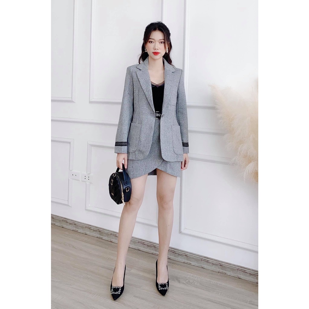 Set áo vest và chân váy kèm belt thanh lịch - S3925