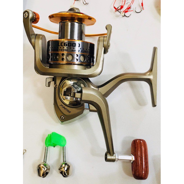 Bộ cần câu lure, câu lóc. Câu sông câu suối. Bộ cần 2 khúc 2m1 và cần shimano 3m6 cùng máy yomoshi LC6000 và phụ kiện