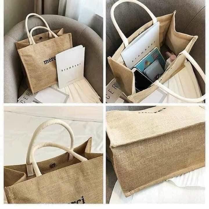 [HÀNG LOẠI 1 CÓ ĐỆM VÀ LÓT] Túi Cói Merci Loại 1 Size To Vintage