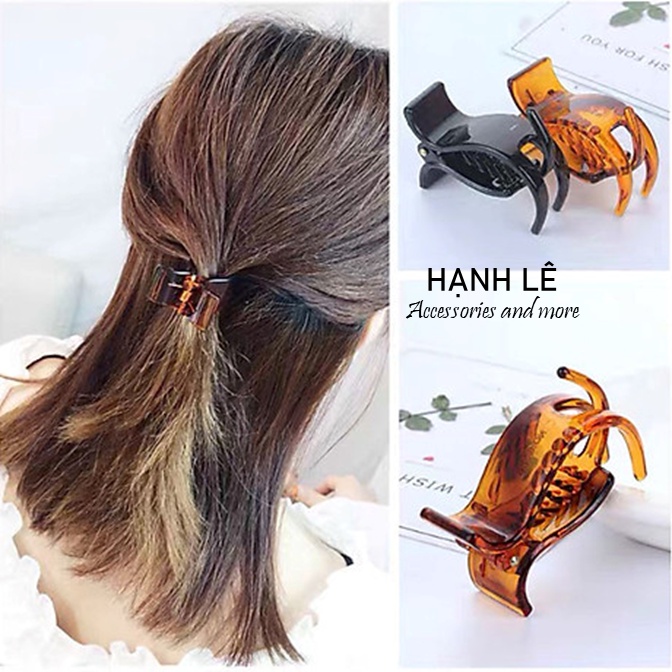 Kẹp tóc càng cua ba răng trong suốt hai màu đen nâu