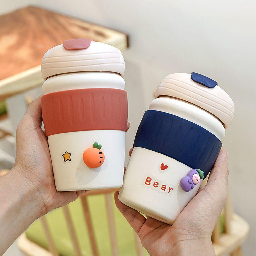 PISTA Bình Nước Chân Không 350ML Kèm Ống Hút Họa Tiết Hoạt Hình Dễ Thương Cho Bé