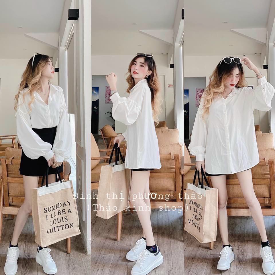 Áo sơ mi tay bồng cổ sen tiểu thư