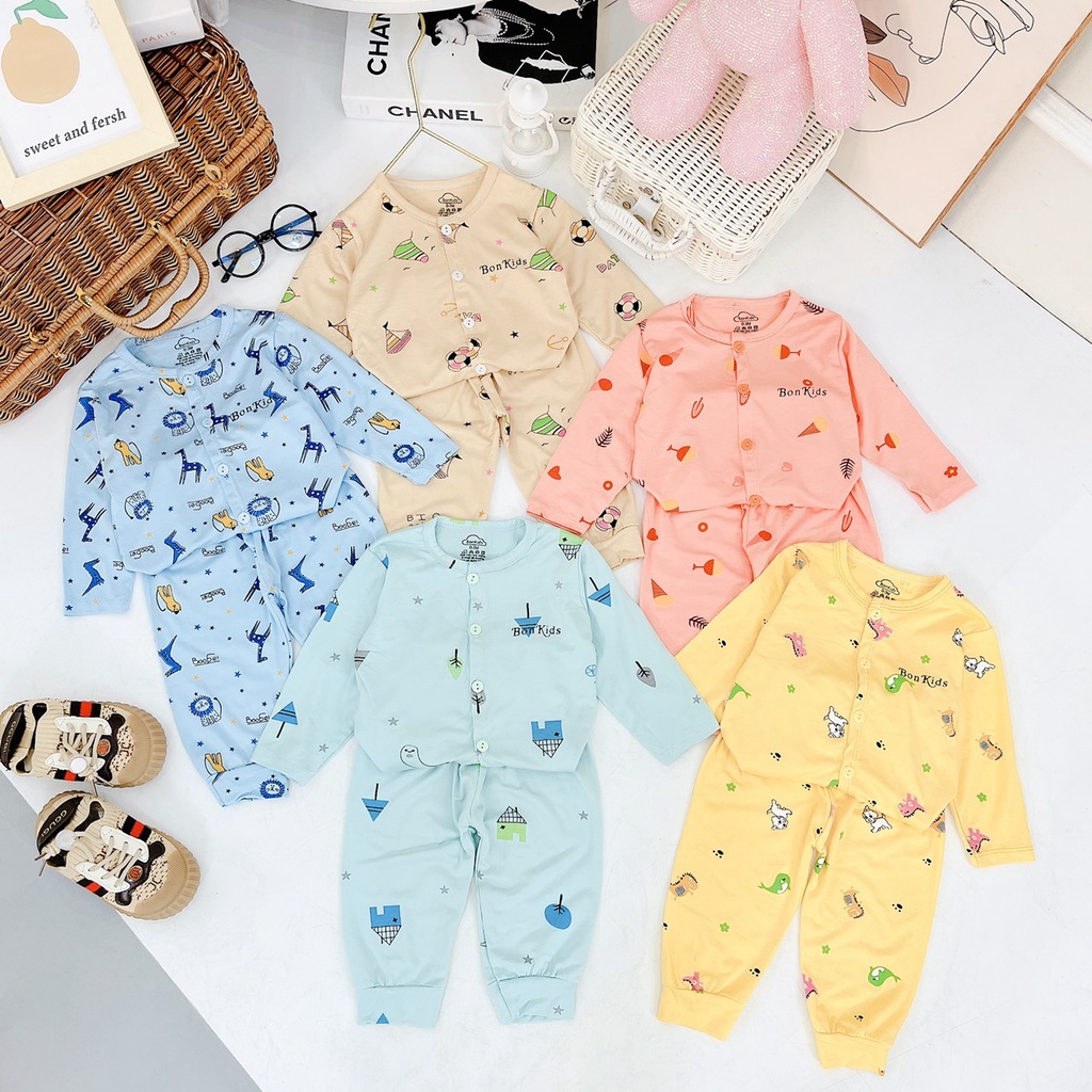 Bộ dài tay thun lạnh cao cấp cho bé sơ sinh 0-11kg, cài khuy giữa vải mềm mát - co giãn 4 chiều - BO41