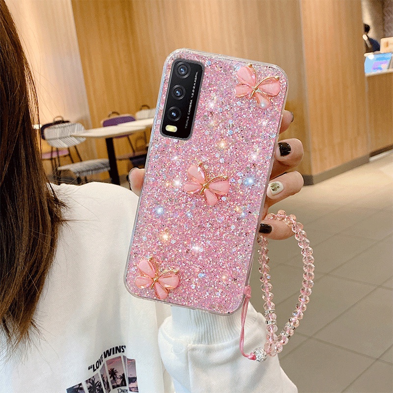 Ốp Điện Thoại Silicon Lấp Lánh Sang Trọng Có Dây Đeo Cho Vivo Y15S Y15A Y21S Y33S Y21 Y20S Y12S Y20 2021 Y12 Y15 Y17 Y53S Y95 Y91 Y1S