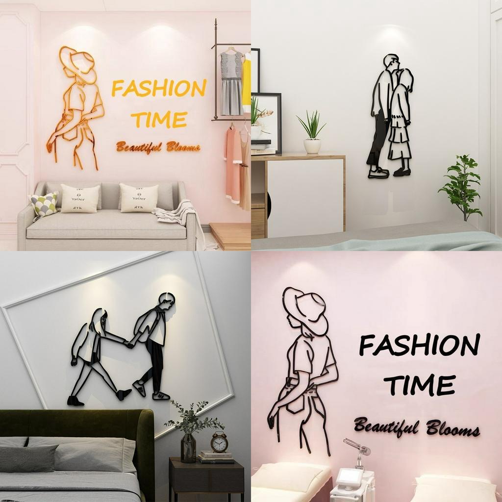 Tranh mica 3d dán tường các mẫu tranh cô gái, cặp đôi trang trí shop thời trang, quần áo, phụ kiện