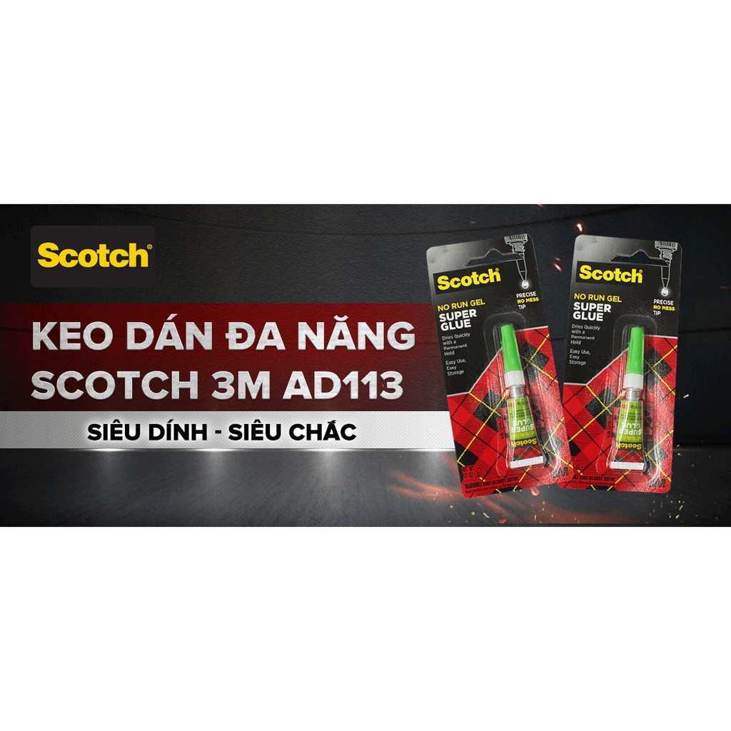 Keo dán đa năng siêu dính Scotch 3M AD113,dạng loãng mau khô, dễ sử dụng, đầu nhọn giúp nhỏ keo chính xác vị trí