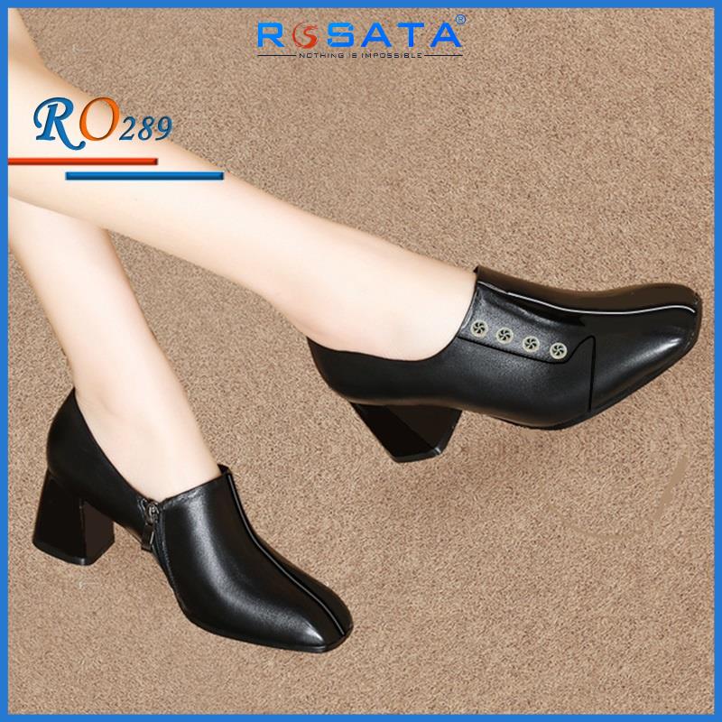 Giày boot nữ cổ thấp 5 phân hai màu đen kem hàng hiệu rosata ro289 | BigBuy360 - bigbuy360.vn
