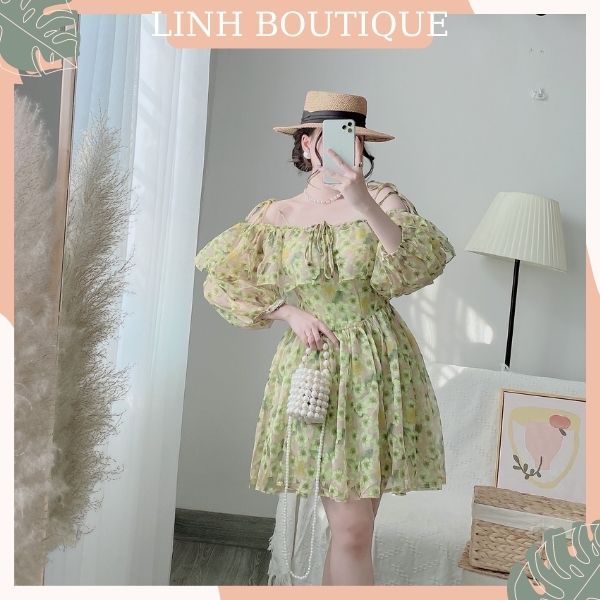 Váy nữ hoa nhí thiết kế tay phồng, Đầm thời trang đi tiệc, đi chơi V110