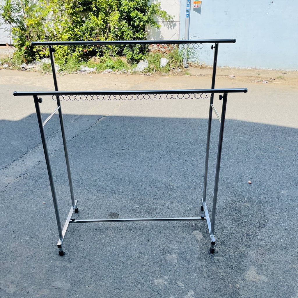 Sào phơi đồ đôi inox chắc chắn, chân vuông cao cấp, treo quần áo có khoen (R50*D120*C130cm)