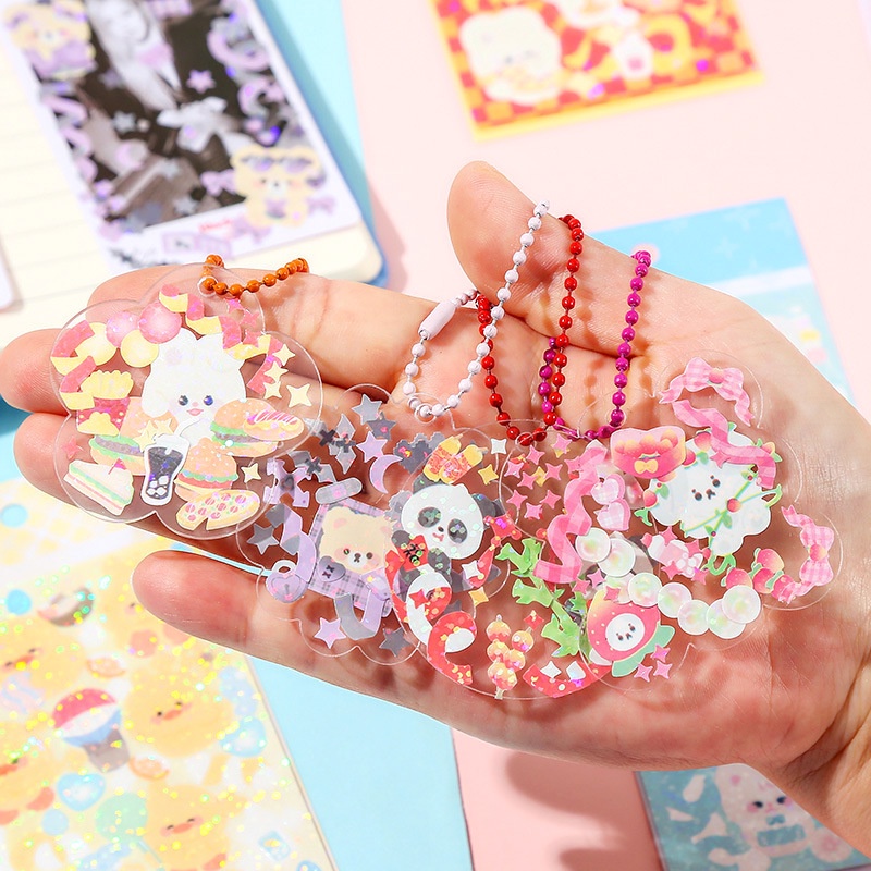 Zanmo tấm hình dán sticker cún mèo gà gấu thỏ laser kim tuyến decor toploader