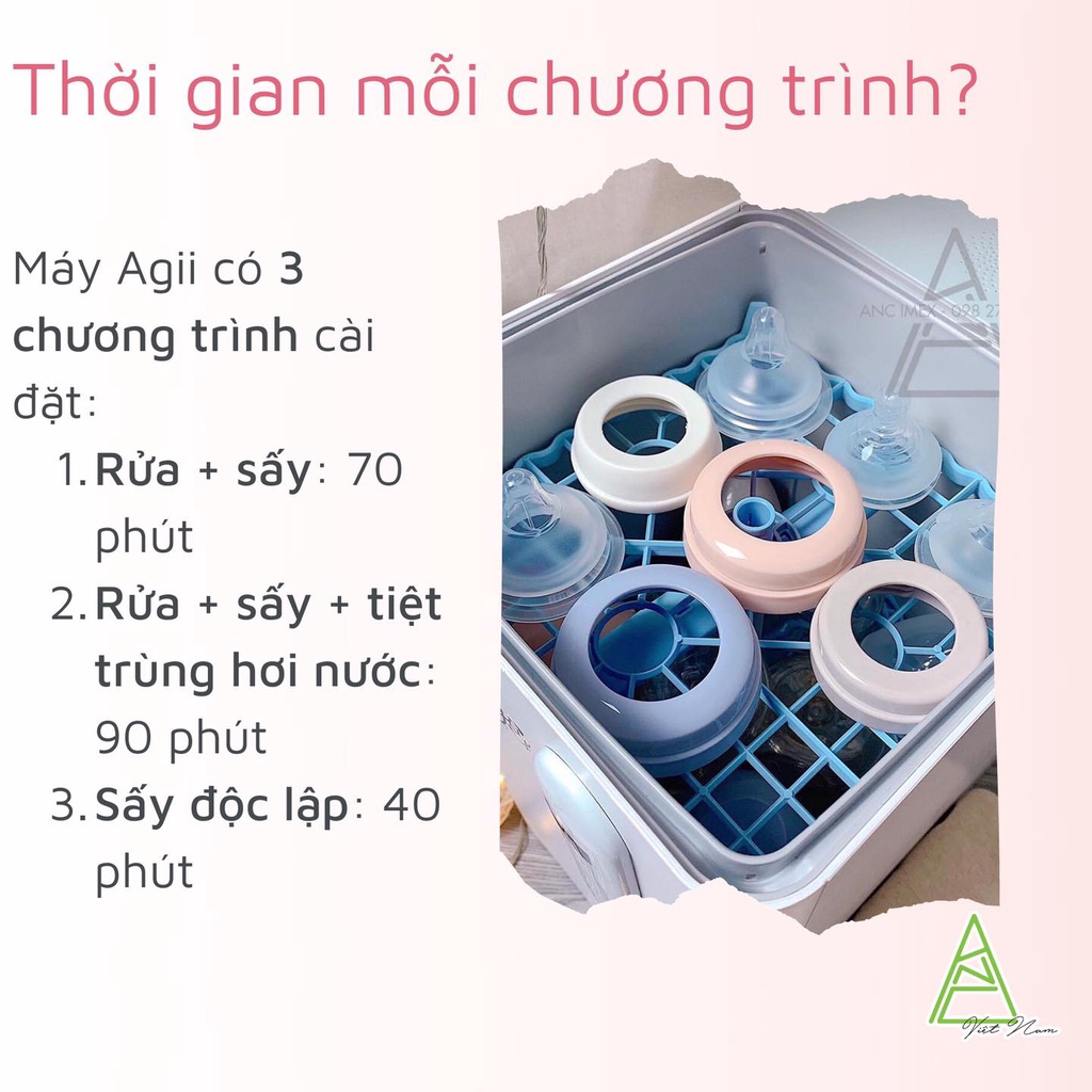 [Hàng Chính Hãng] MÁY RỬA BÌNH SỮA THÔNG MINH 3IN1 AGII TIỆT TRÙNG SẤY KHÔ BẢO QUẢN