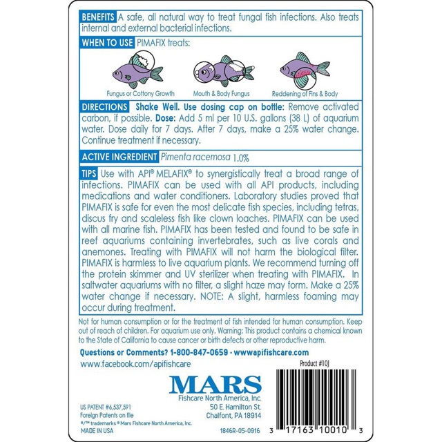 API PIMAFIX - Chế Phẩm Kháng Khuẩn - Đặc Trị Nấm | Hoàn Hảo Chăm Sóc Cá Cảnh Cá Nước Ngọt và Nước Mặn - Cá Rồng, Koi