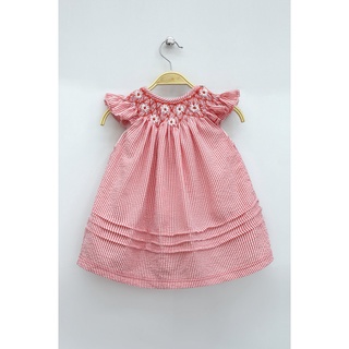 Đầm smock sọc đỏ