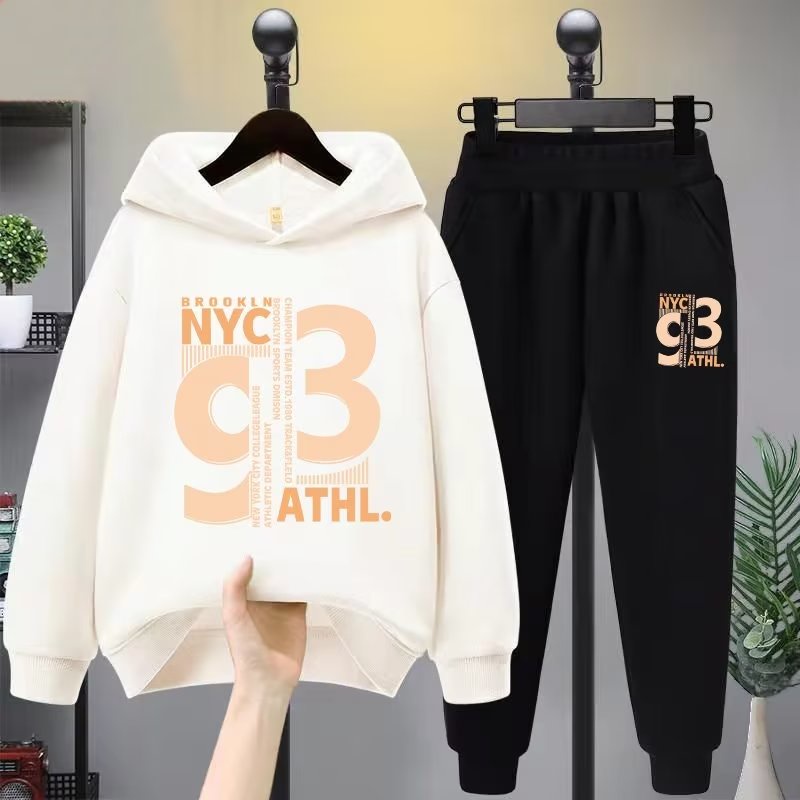 Set trang phục BXPB áo hoodie + quần dài dáng rộng thoải mái in chữ nghệ thuật thời trang cho bé trai