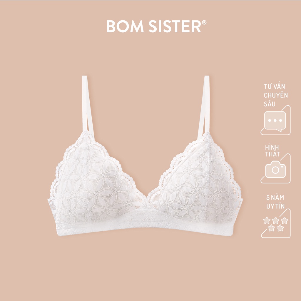 Áo Lót Mút Mỏng Chất Ren Không Gọng Thoải Mái Màu Trắng BOM SISTER BR009 - Hàng mới về