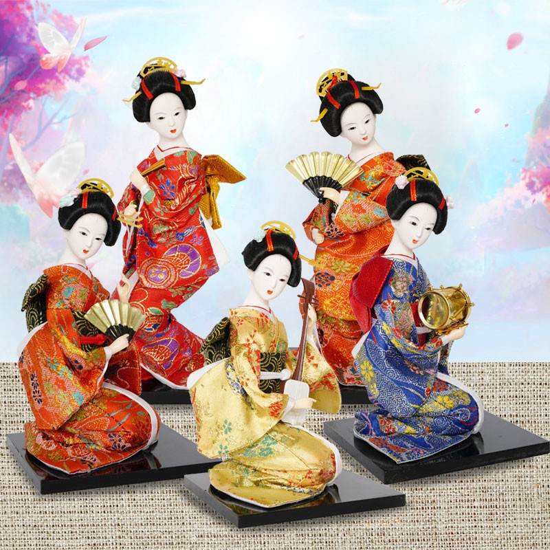 Búp Bê Geisha Mặc Kimono Lụa Kiểu Nhật Bản Dễ Thương Dùng Trang Trí