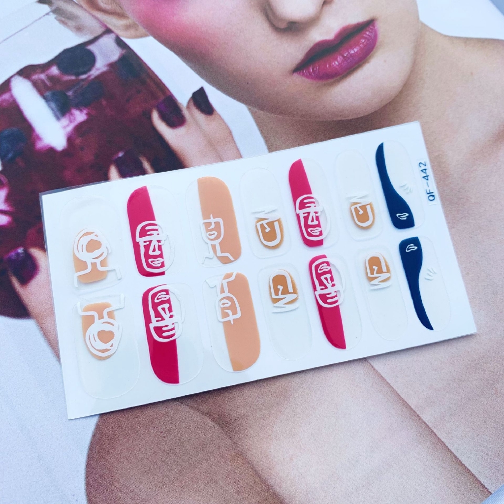 Miếng dán móng tay họa tiết chấm bi/kẻ sọc/cầu vồng/dâu tây 3D thời trang chống thấm nước nhỏ xinh