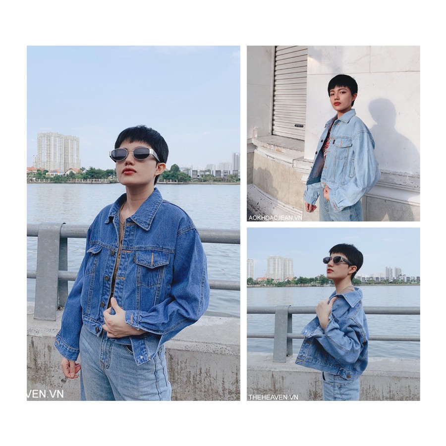 Áo khoác jean dáng lửng đai cao cấp - AOKHOACJEAN.VN