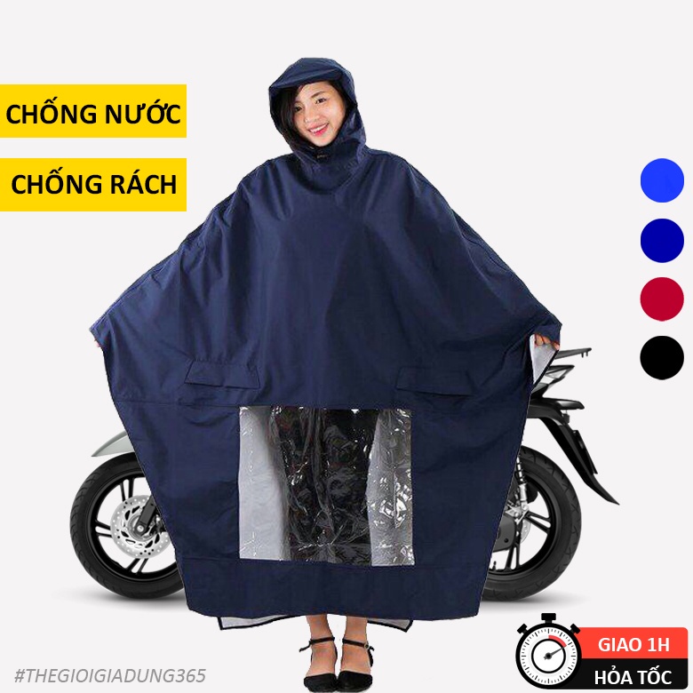 Áo mưa vải dù cánh dơi 2 da Cao cấp - 1M2 X 1.3M (Lớn và rộng) - Không che đèn, Có khe kính Chiếu hậu