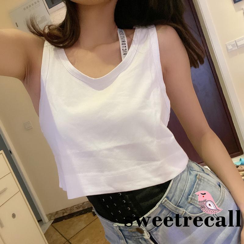 Áo Croptop Sát Nách Cổ Chữ U Màu Trơn Thời Trang Mùa Hè Cho Nữ