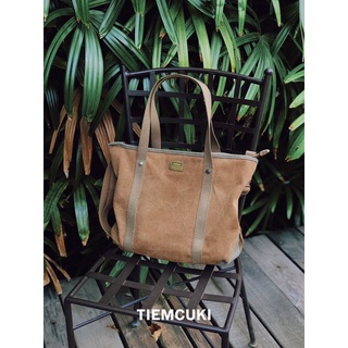 Túi Military tote bag vải canvas Vintage - Màu nâu cam đất