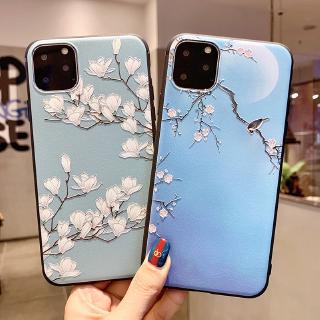 Ốp Điện Thoại Mềm Họa Tiết Hoa Đào Dập Nổi Cho Iphone11 11 pro Max/8/7/6s/Plus ix